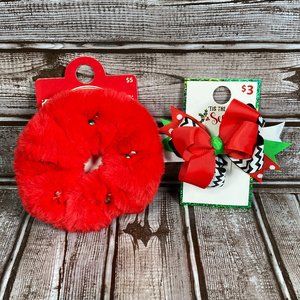 Lot of 2 Girl's Holiday Christmas Scrunchie Barrette Hair Accessories NEW NWT